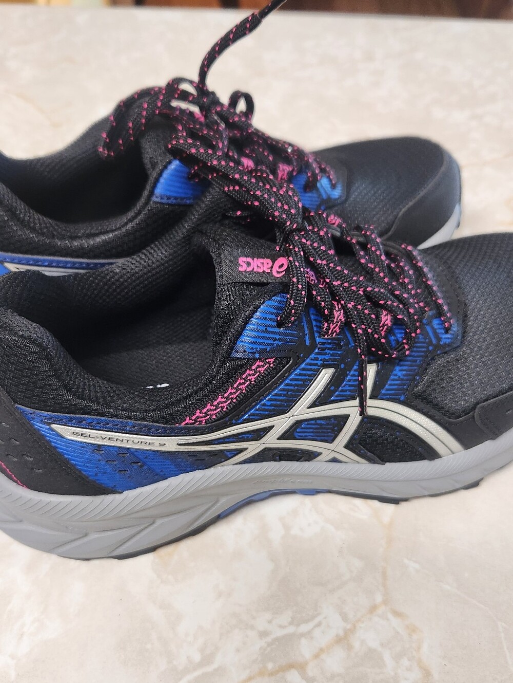 Women's Asic Gel Venture 9 Black Blue Pink Size 8 Shoes Sneakers Athletic